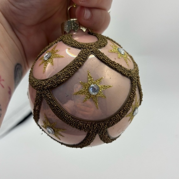 Vintage Gold And Pink Glass Ball Christmas Ornament - Picture 3 of 3